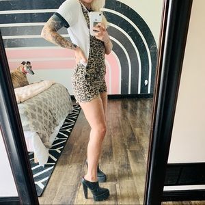 Fashion nova leopard print denim overalls